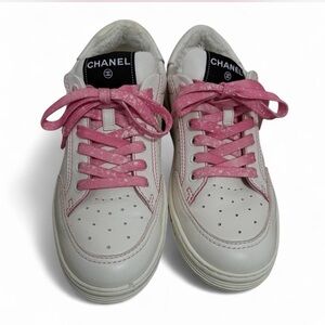 CHANEL White and Pink Sneakers